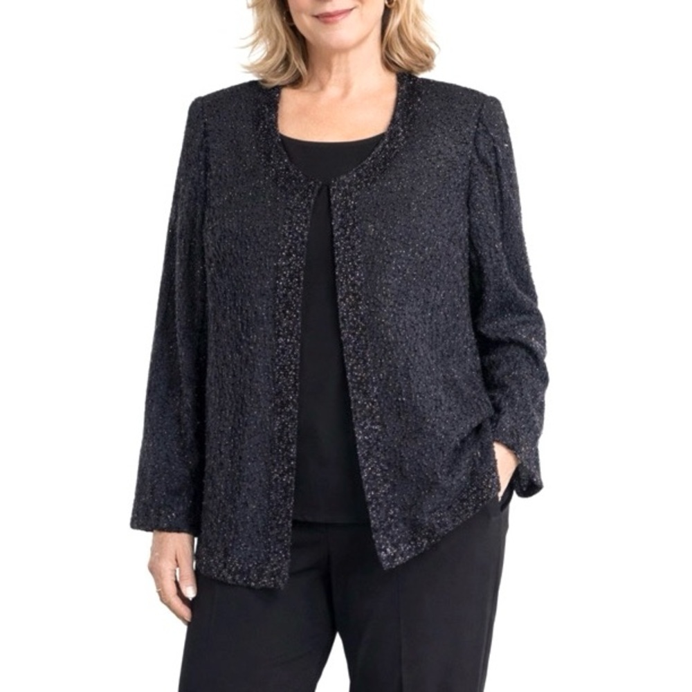 Vintage JMD New York Beaded Black Open Front Blazer Cardigan Size M